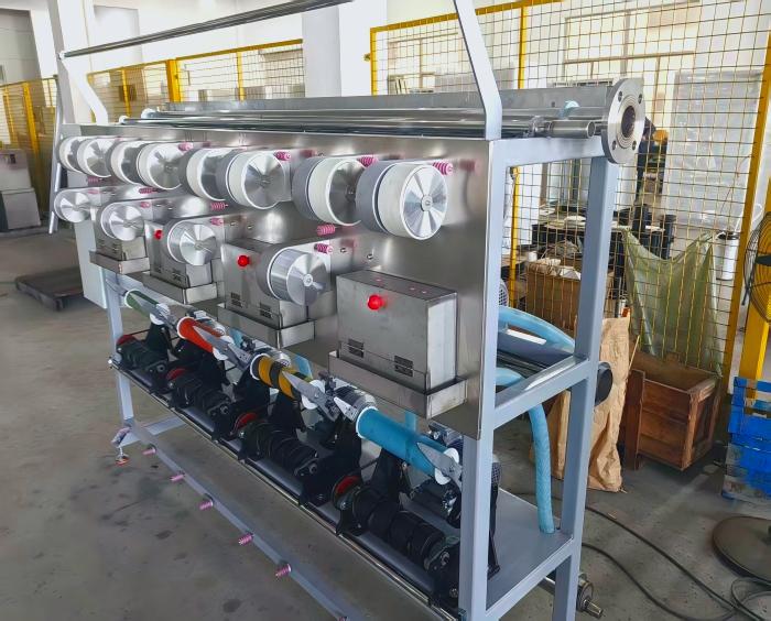 Air-jet texturing machine for carpet and sofa fabrics.